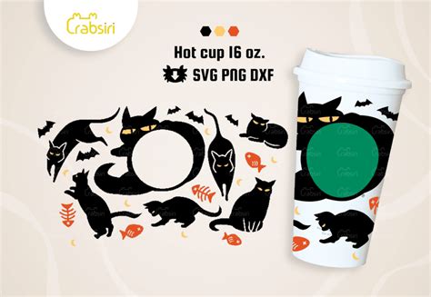 Black Cat Hot Cup 16oz SVG Crabsiri