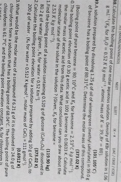 Calculate The Boiling Point Of One Molar Aqueous Solution Density Of