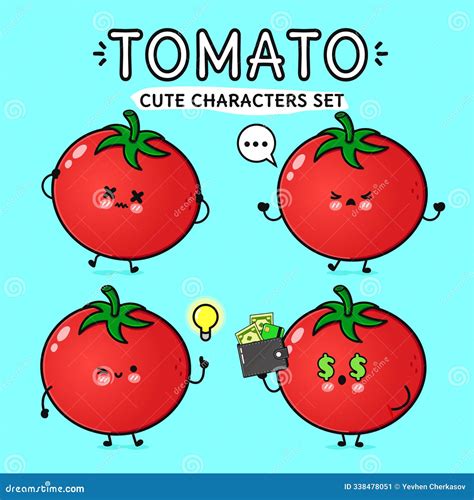 funny cute happy tomato characters bundle set vector hand drawn doodle