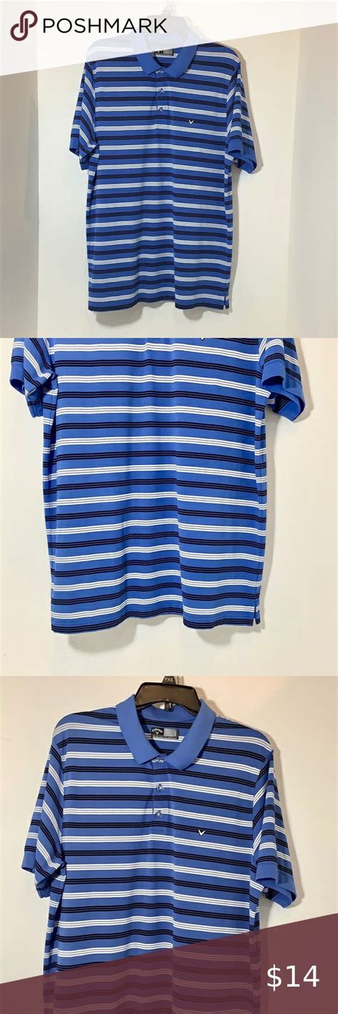 Callaway Golf Shirt Blue White Stripe Large Short Sleeve Callaway