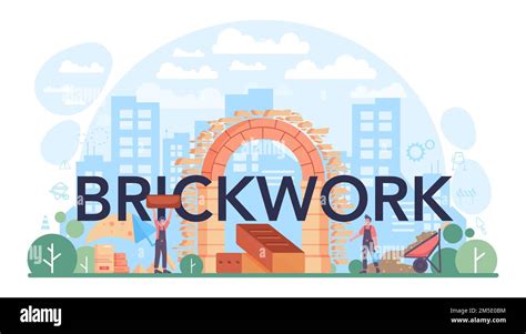 Brickwork typographic header. Professional builder constructing a brick ...