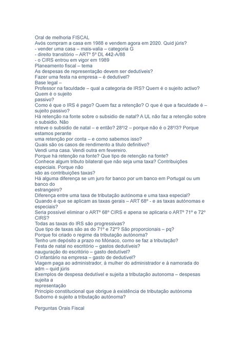 Perguntas de orais Oral de melhoria FISCAL Avós compram a casa em