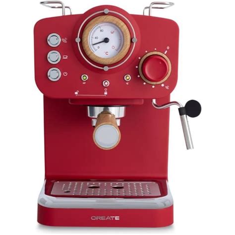 CREATE THERA MATT RETRO Cafetière Express Rouge Mat et Bois Café