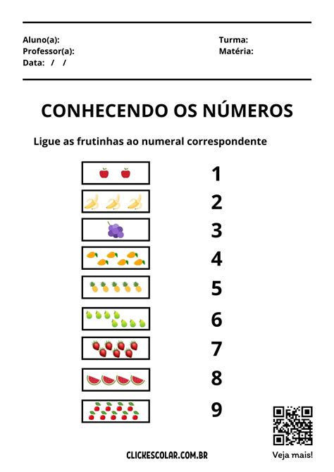 Atividades Números de 1 a 9 Click Escolar