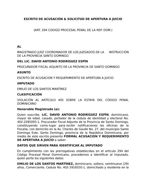 Practica Juridica Escrito De Acusacion Docx Escrito De