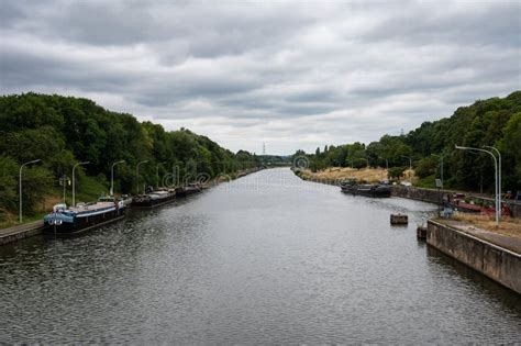 Ronquieres, Wallon Region, Belgium , Canal with Boats and Industrial ...