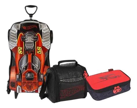 Kit Mochila Malinha Infantil Hot Wheels Tam G 3d Alto Relevo