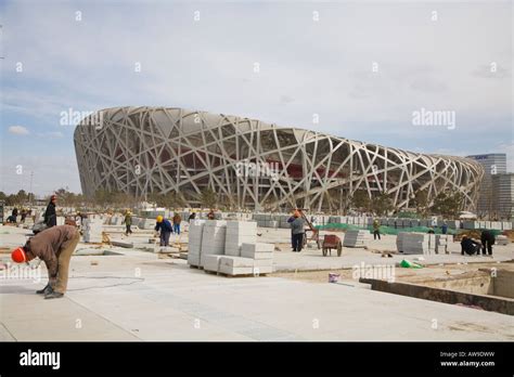 2008 Beijing Olympic National Stadium under construction Stock Photo ...