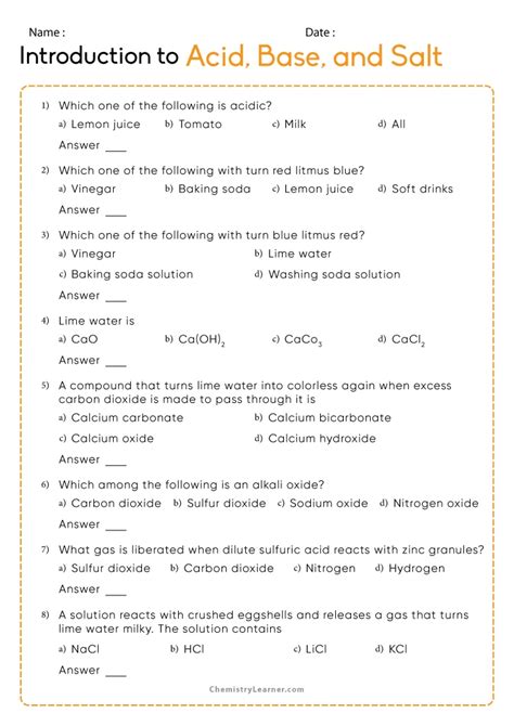 Free Printable Acids Bases And Salts Worksheets Worksheets Library