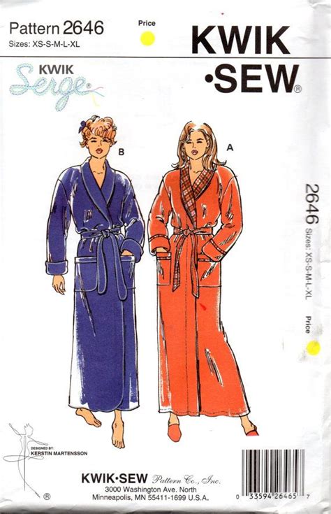 Kwik Sew 2646 1990s Misses Warm Wrap Robe Pattern Shawl Collar Heavy