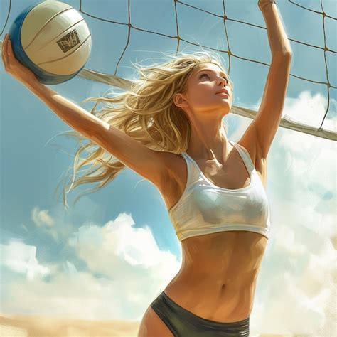 A Woman In A Bikini Is Playing Volleyball On The Beach Premium AI Generated Image