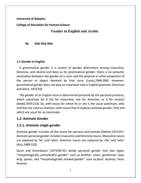 Pdf Gender In English And Arabic