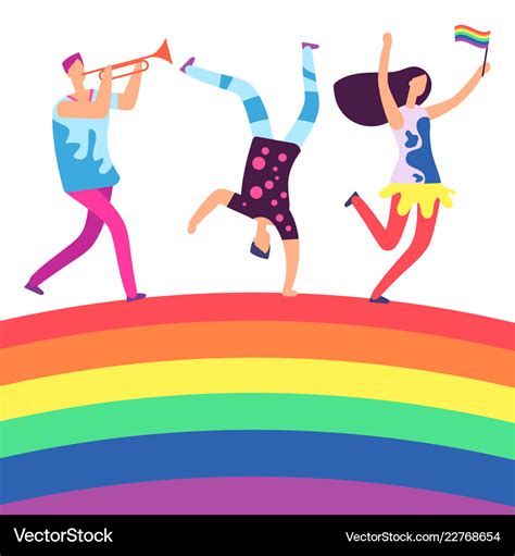 Lgbt Parade People Holding Rainbow Flag Gay Love Vector Image