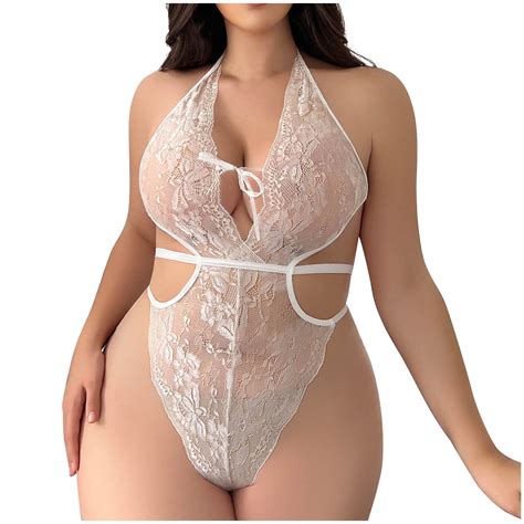 POTETI White Women S Sexy Lingerie Mesh Plus Size Underwear Lace