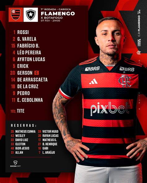 Flamengo divulga escalação para jogo contra o Botafogo pelo Campeonato