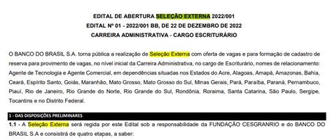 Concurso Banco do Brasil 2023 O que significa seleção externa no