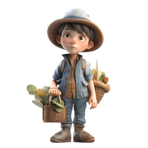 Organic 3D Farmer With Fresh Produce Perfect For Organic Agriculture Or