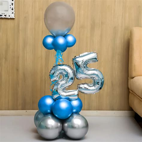 Blue & Silver Number 25 Balloon Bouquet | Balloon Decoration in Mumbai ...