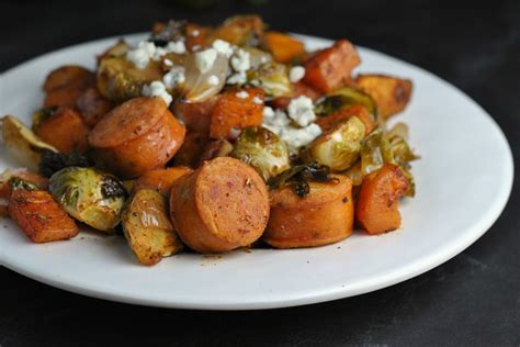 Roasted Sweet Potatoes Brussels Sprouts And Chicken Sausage Prevention Rd