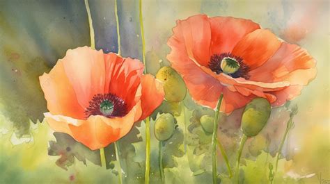 Watercolor Painting Of Orange Poppies, Poppies, Watercolor, Flower ...