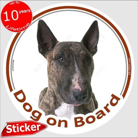 Brindle English Bull Terrier Car Circle Sticker Dog On Board 15 Cm