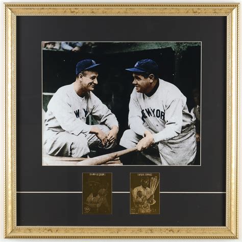 Babe Ruth Lou Gehrig Yankees Custom Framed Colorized Photo Display With 2 23kt Gold Trading