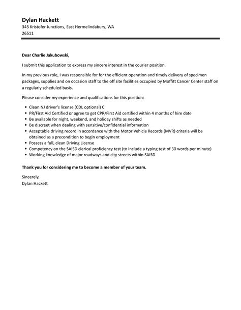 Courier Cover Letter Velvet Jobs