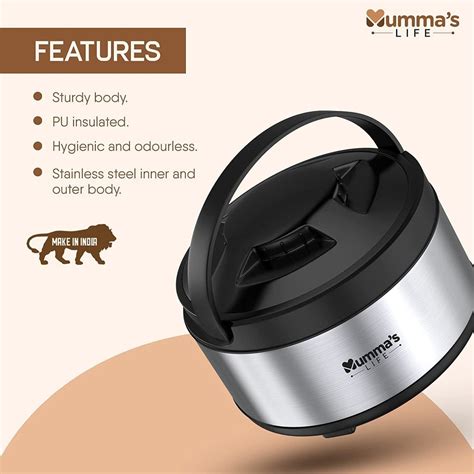 Mumma S LIFE Stainless Steel Thermoware Casserole Double Wall Insulated Hot Pot For Hot Meal At