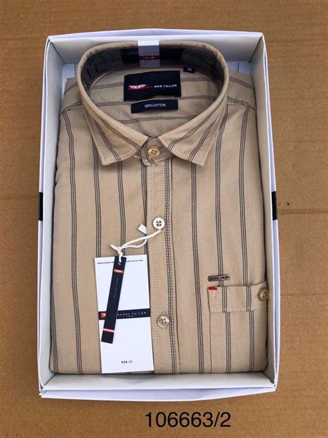 Cotton Collar Neck Men Brown Striped Shirts Machine Wash Size Xxl At