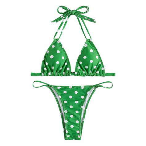 New European And American Women S Sexy Polka Dot Green Bikini Separate