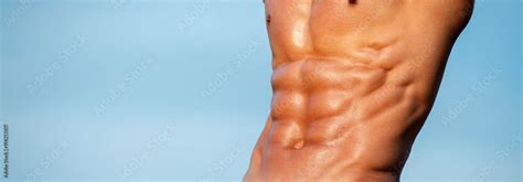 Shirtless Nude Man Posing Naked Body Six Pack Perfect Abs Shoulders And Chest Close Up The