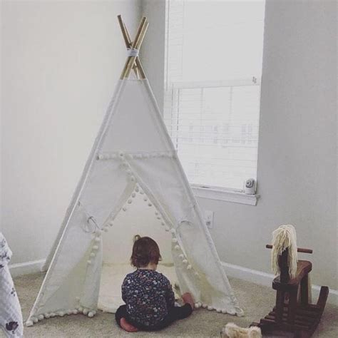 Pompom tipi con wnidow tipi blanco niños Teepee tipi tienda de