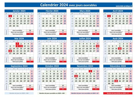 Nombre De Jours Ouvrables En 2024 Calendrier 2024 Avec Jours