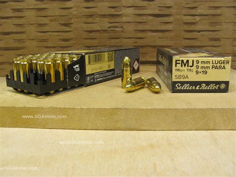 Round Can Mm Luger Sellier Bellot Grain Fmj Brass Case Ammo