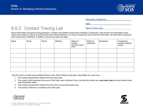 652 Tool Contact Tracing List