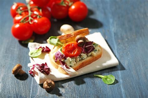 Premium Photo Tasty Sandwich On Wooden Table Close Up