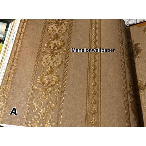 Jual Wallpaper Dinding Murah Garis Lurus Salur Klasik Gold Mewah