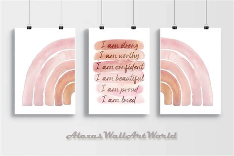 3er Set Drucke Positive Affirmation Aquarell Boho Regenbogen DIGITALE