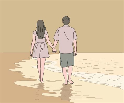 A Man And Woman Walking Along The Beach Holding Hands