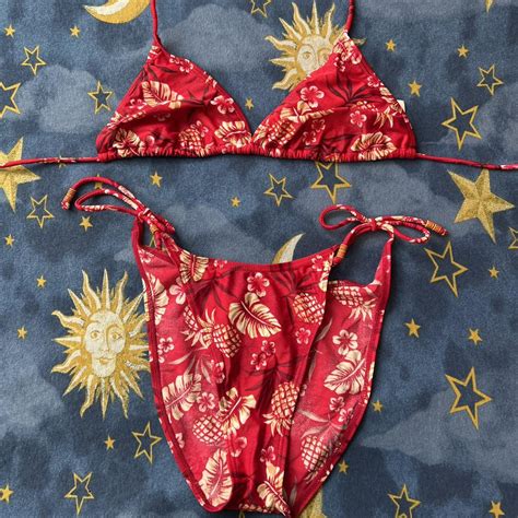 Vintage S Gossip Hibiscus Flower Bikini Set Size Depop