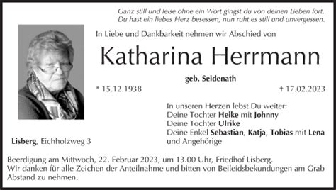 Katharina Herrmann Traueranzeige Trauer Infranken De