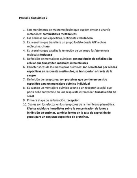 Parcial 1 bioquímica 2 Medical Student uDocz