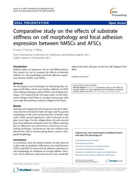 Pdf Comparative Study On The Effects Of Substrate Stiffness On Cell