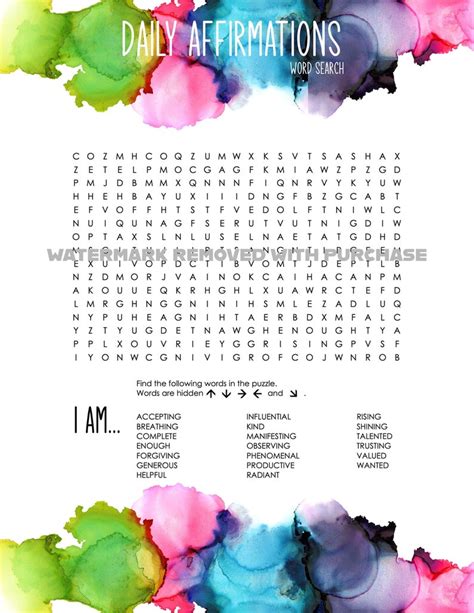 Daily Affirmations 3 Instant Download Word Search Find Etsy