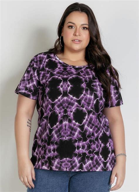 Blusa Tie Dye Roxo Com Mangas Curtas Plus Size Marguerite