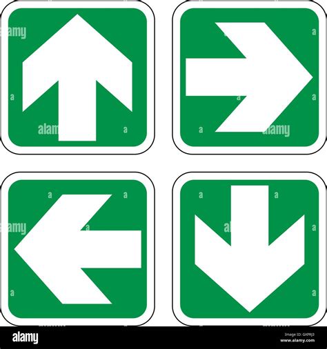 This Way Signs For Emergency Exit And Escape Route White Arrow On A