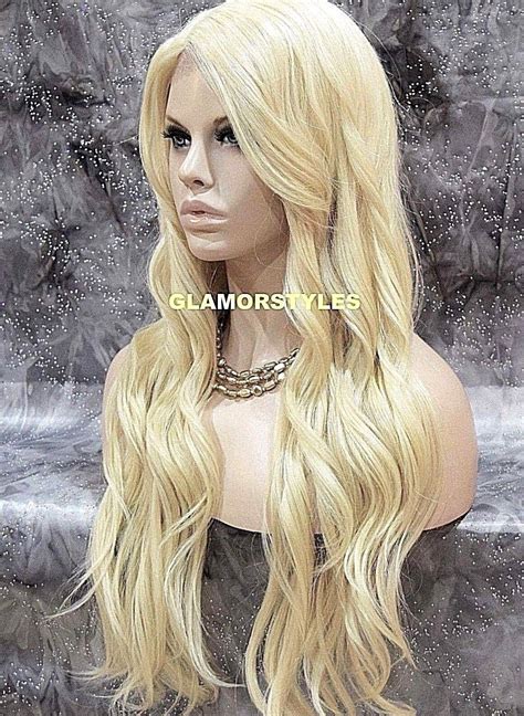 Lace Front Full Wig Long Layered Wavy Side Part Bleach Blonde Heat