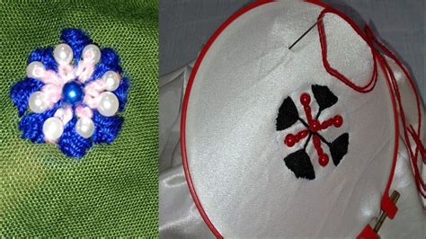 وردة لتزيين بخيط الصوف lower Satin Stitch Flower Embroidery Afeei