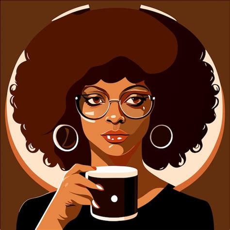 Premium Vector African Woman Drinking Hot Coffee Or Tea Hand Drawn Flat Stylish Cartoon Sticker