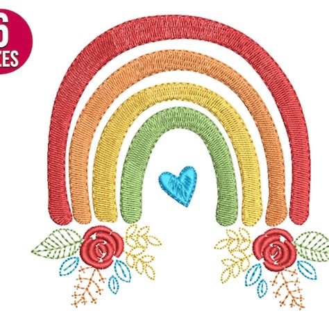 Boho Rainbow Embroidery Machine Design Instant Download Etsy